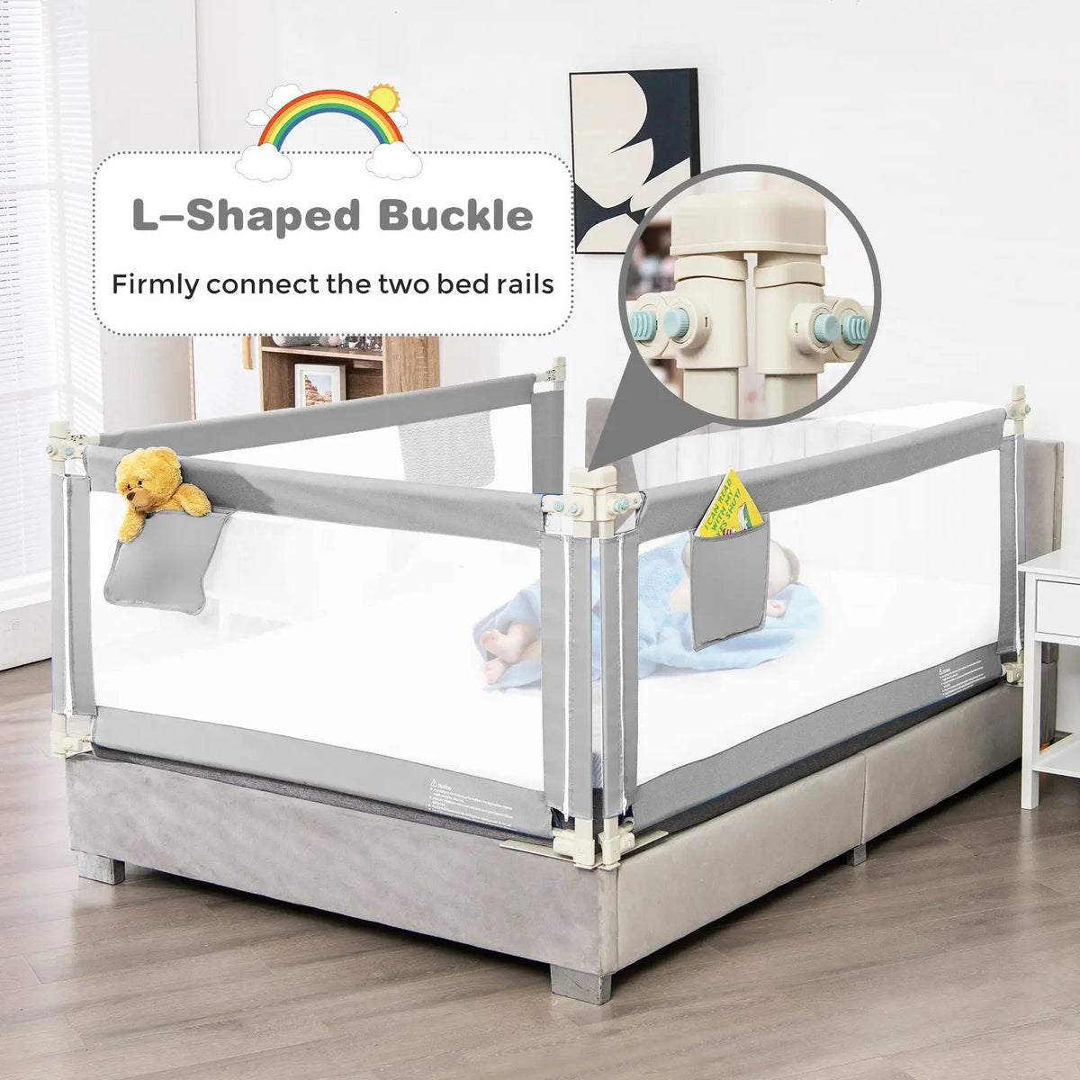 57 Inch Toddlers Vertical Lifting Baby Bed Rail Guard with Lock, photo 6 of 10