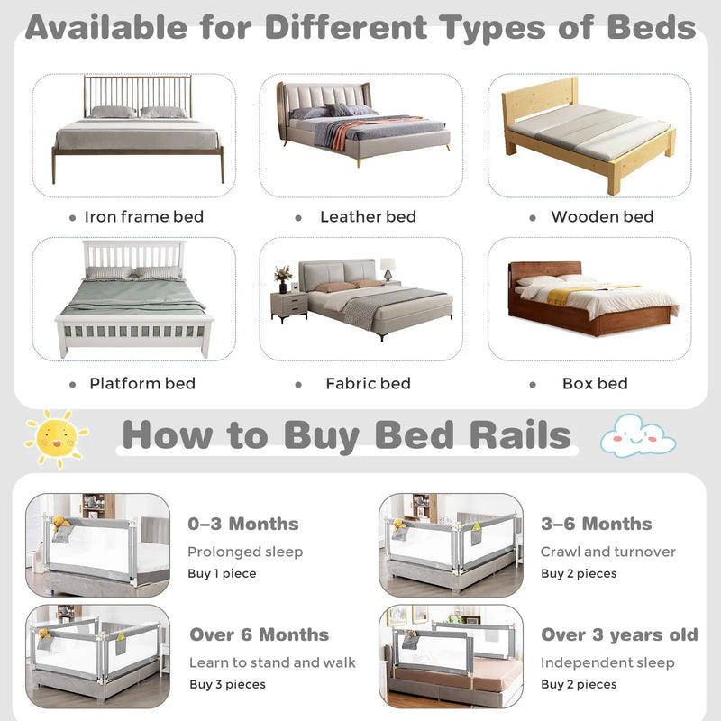 57 Inch Toddlers Vertical Lifting Baby Bed Rail Guard with Lock by DirectDeals
