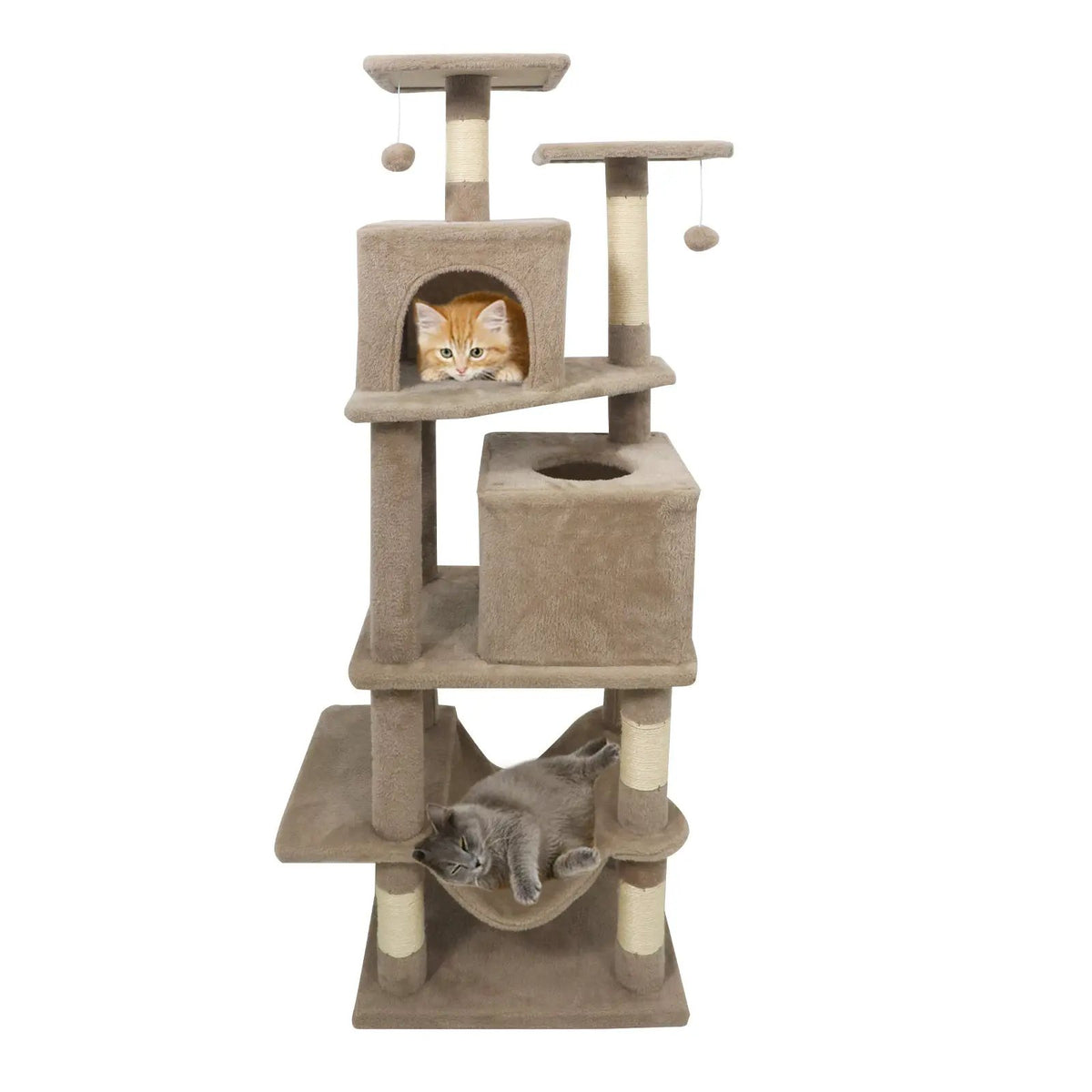 57 Inch Cat Tree with Dual Condos and Hammock and 2 Dangling Balls, photo 7 of 40