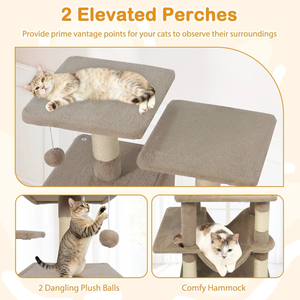 57 Inch Cat Tree with Dual Condos and Hammock and 2 Dangling Balls, photo 11 of 40