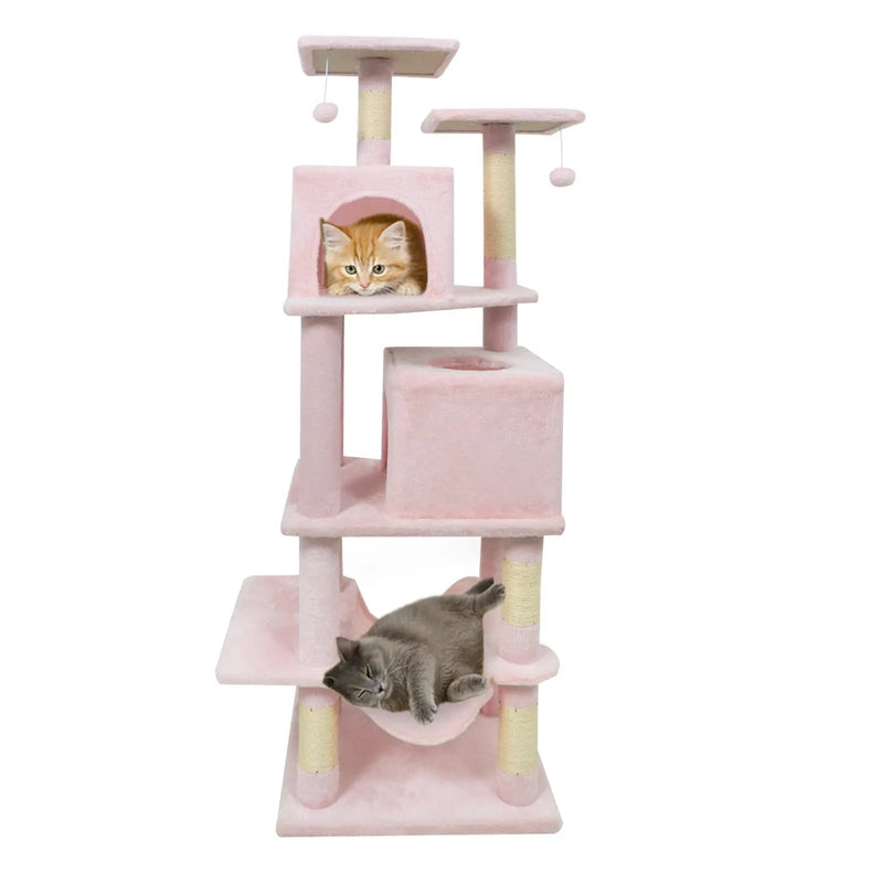 57 Inch Cat Tree with Dual Condos and Hammock and 2 Dangling Balls by DirectDeals