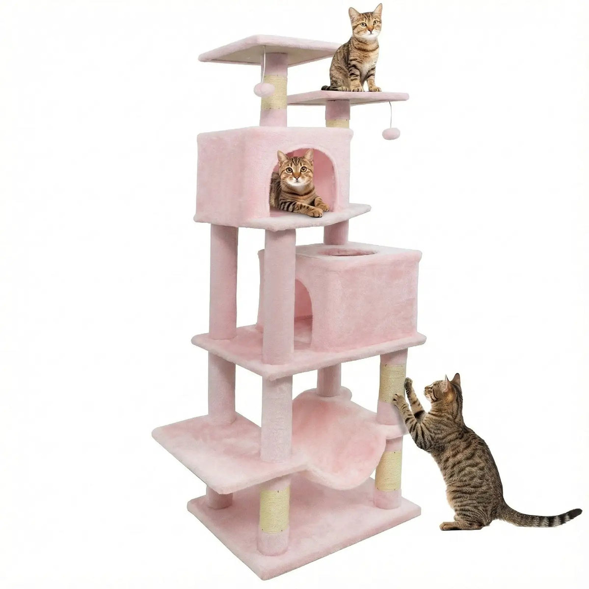 57 Inch Cat Tree with Dual Condos and Hammock and 2 Dangling Balls, photo 2 of 40