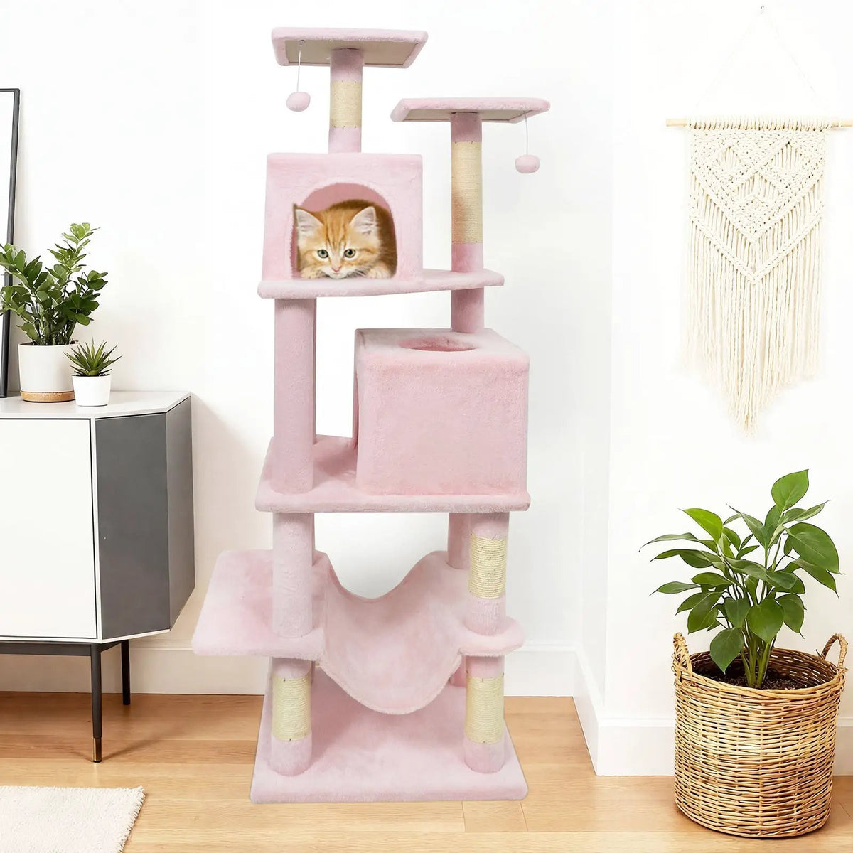 57 Inch Cat Tree with Dual Condos and Hammock and 2 Dangling Balls, photo 13 of 40