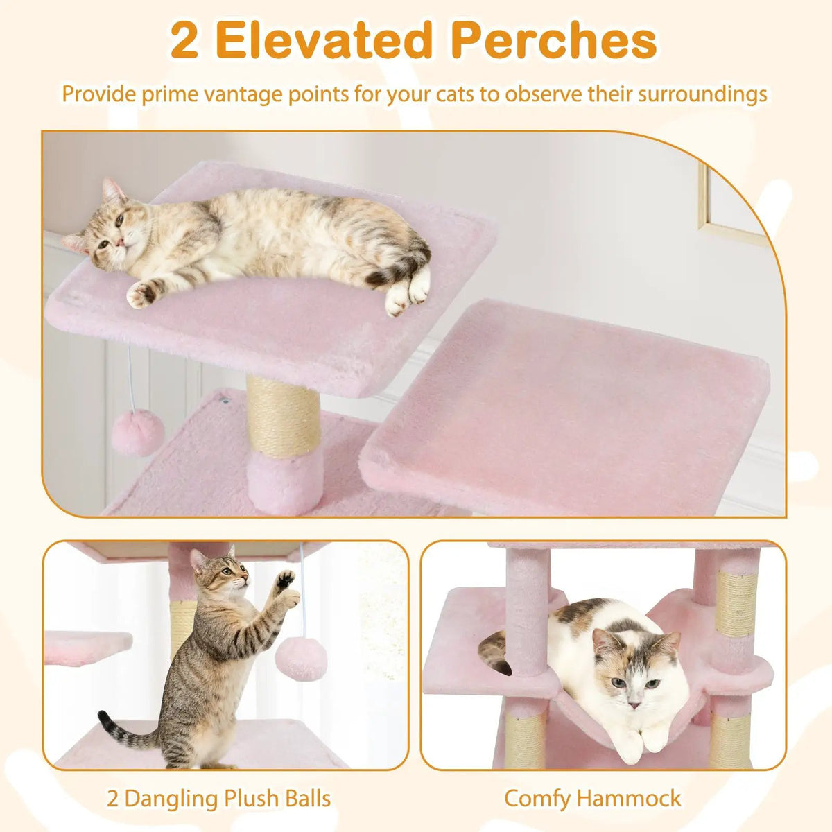 57 Inch Cat Tree with Dual Condos and Hammock and 2 Dangling Balls, photo 18 of 40
