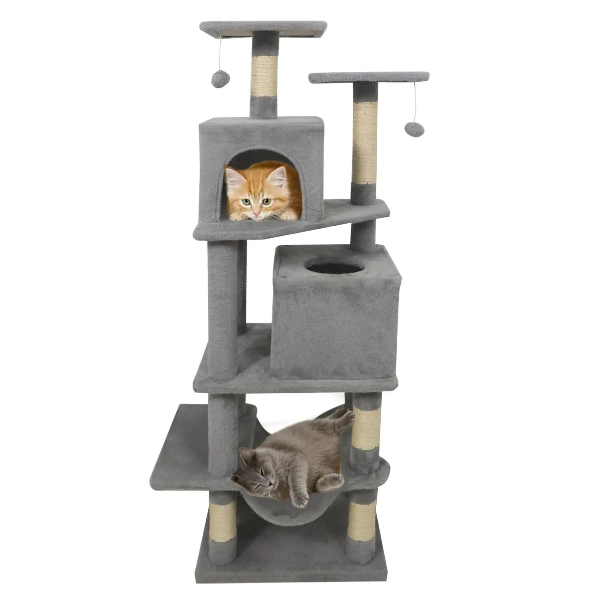 57 Inch Cat Tree with Dual Condos and Hammock and 2 Dangling Balls, photo 35 of 40