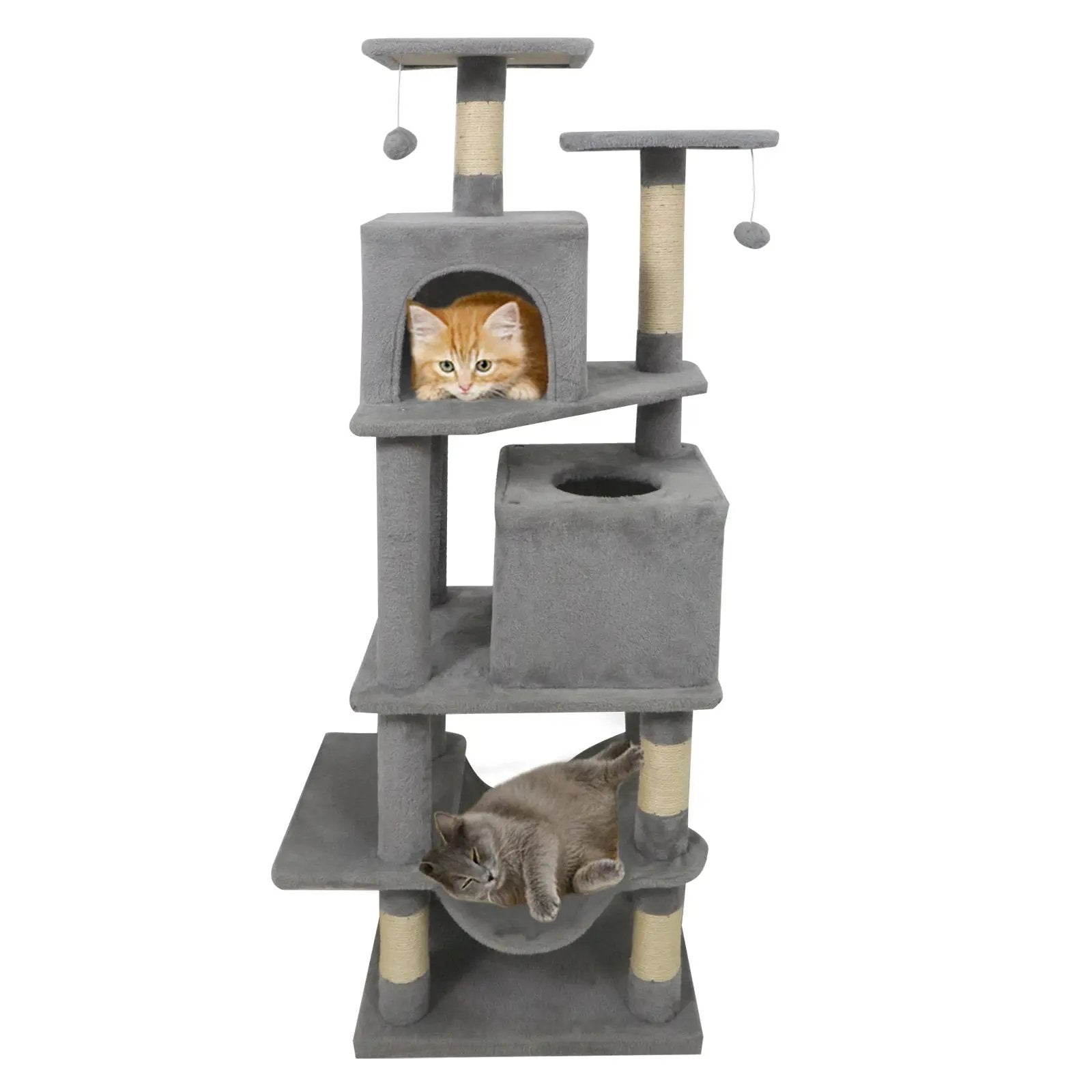 57 Inch Cat Tree with Dual Condos and Hammock and 2 Dangling Balls by DirectDeals