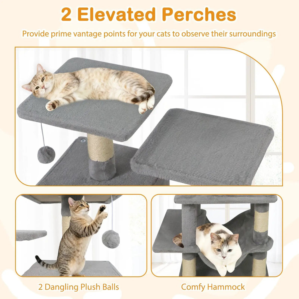 57 Inch Cat Tree with Dual Condos and Hammock and 2 Dangling Balls, photo 39 of 40