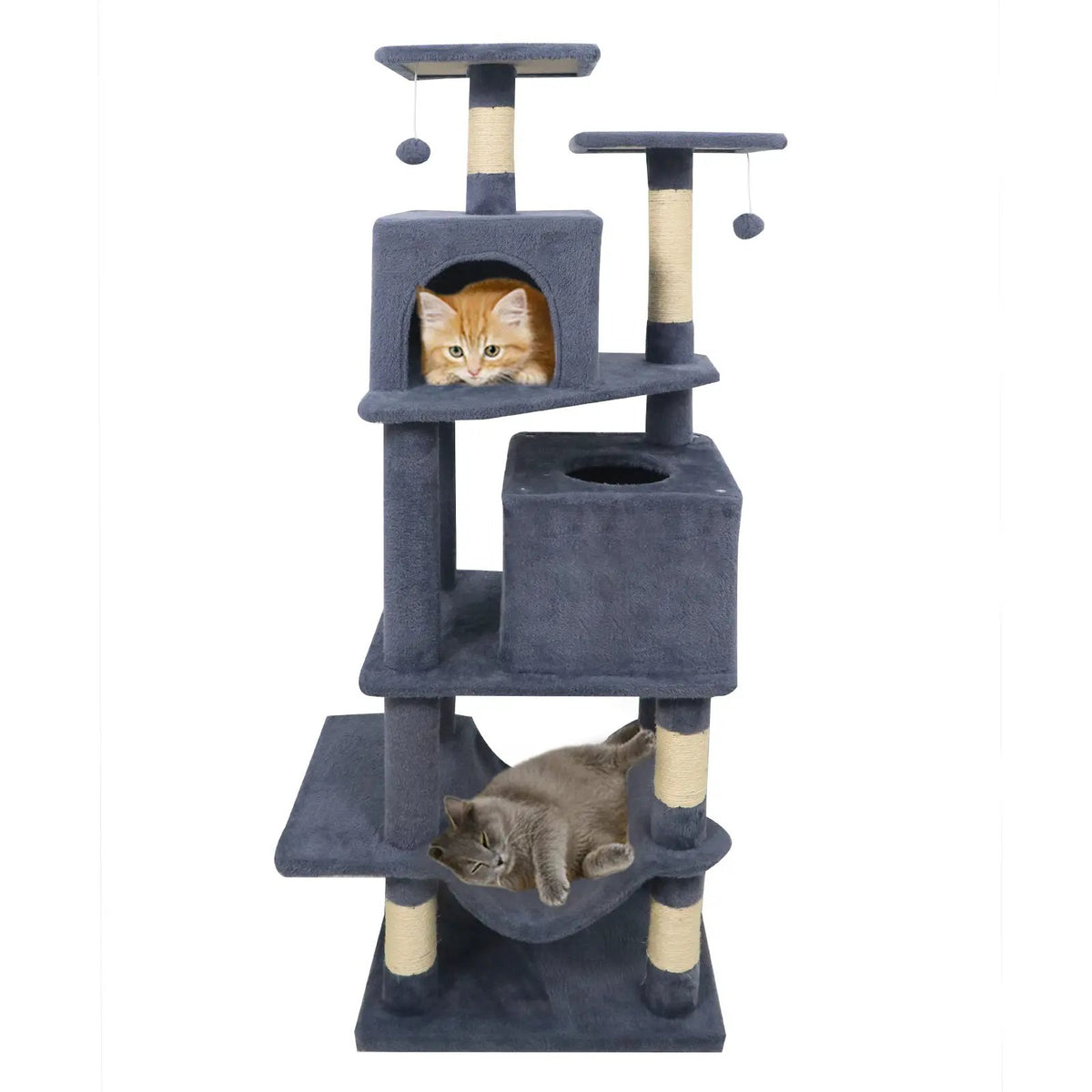 57 Inch Cat Tree with Dual Condos and Hammock and 2 Dangling Balls, photo 28 of 40