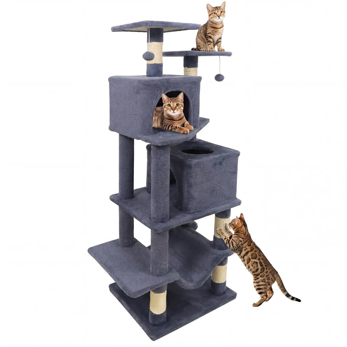 57 Inch Cat Tree with Dual Condos and Hammock and 2 Dangling Balls, photo 4 of 40