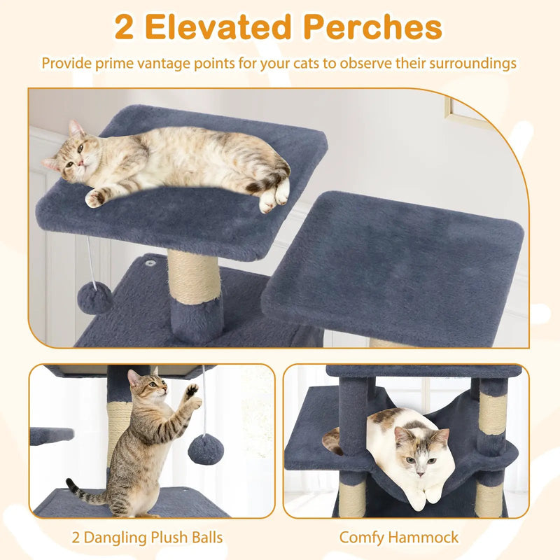 57 Inch Cat Tree with Dual Condos and Hammock and 2 Dangling Balls by DirectDeals