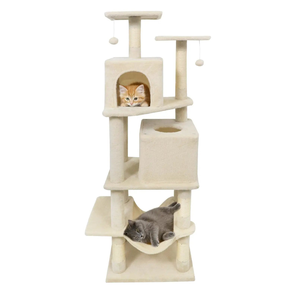 57 Inch Cat Tree with Dual Condos and Hammock and 2 Dangling Balls, photo 21 of 40