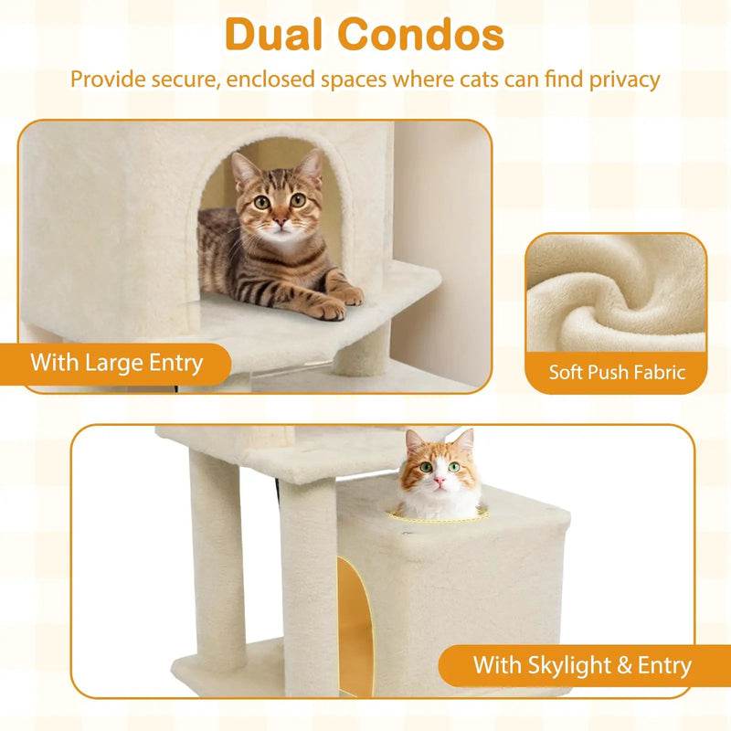 57 Inch Cat Tree with Dual Condos and Hammock and 2 Dangling Balls by DirectDeals