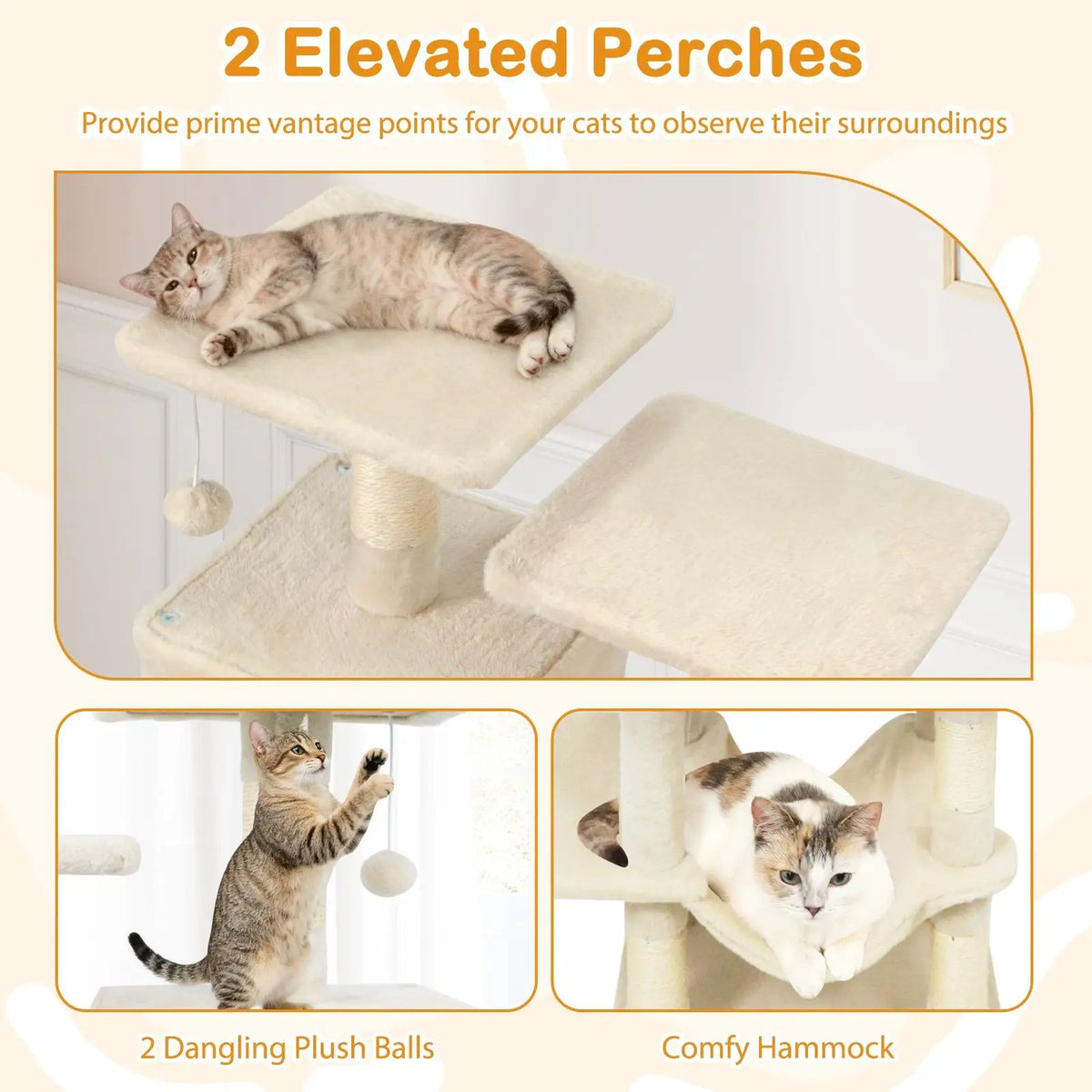 57 Inch Cat Tree with Dual Condos and Hammock and 2 Dangling Balls, photo 25 of 40