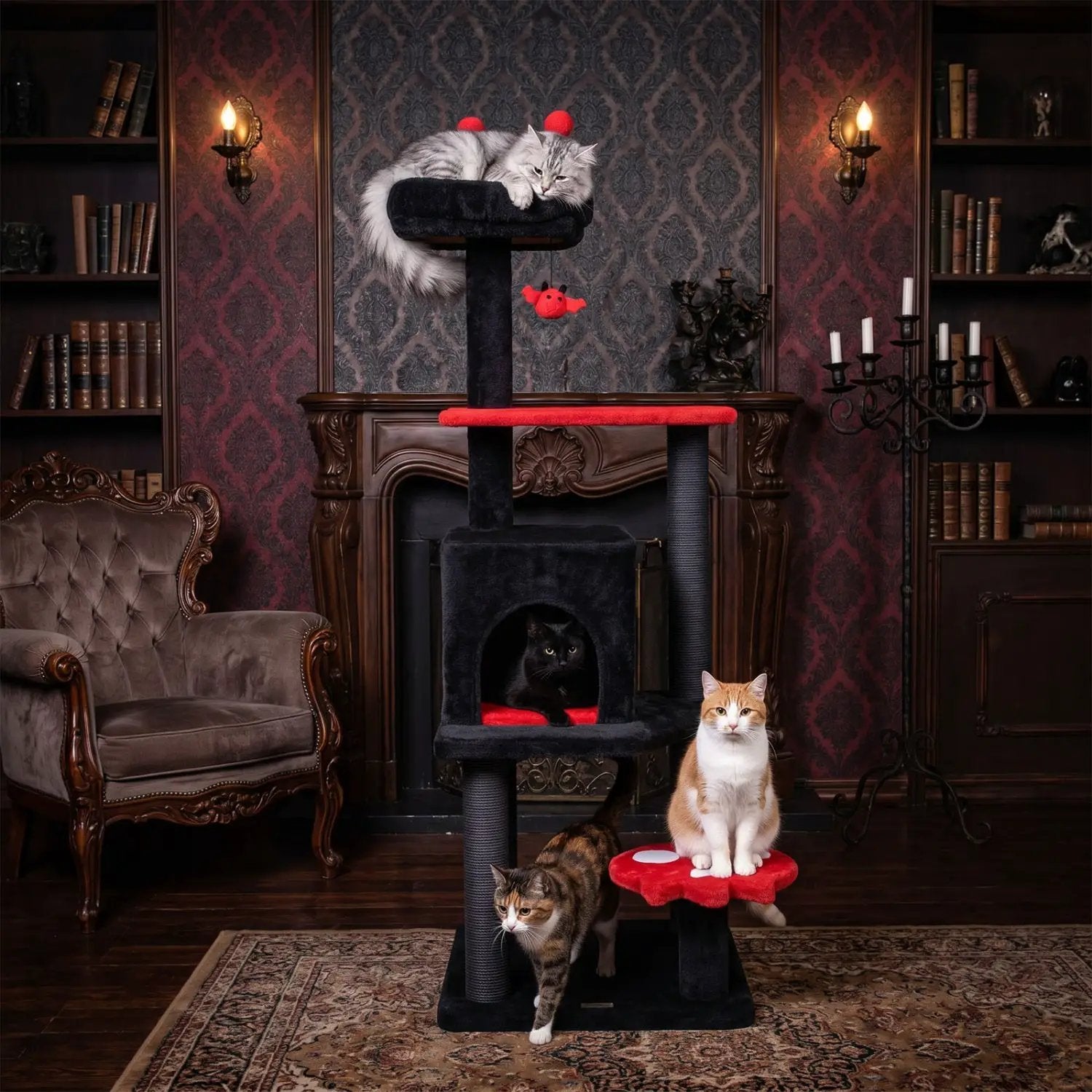 57" Gothic Cat Tower with Padded Perch and Spider Toy by DirectDeals