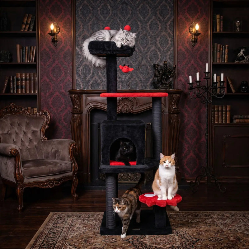 57" Gothic Cat Tower with Padded Perch and Spider Toy by DirectDeals