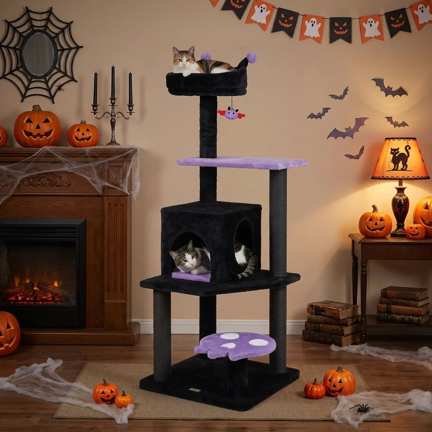 57" Gothic Cat Tower with Padded Perch and Spider Toy by DirectDeals