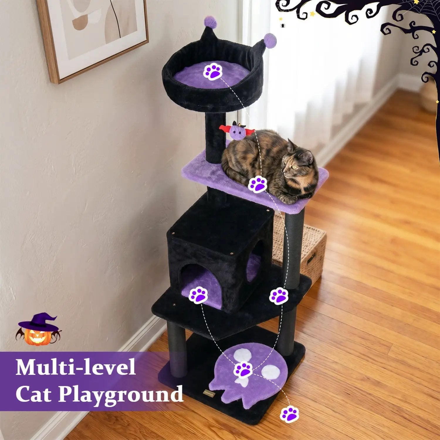57" Gothic Cat Tower with Padded Perch and Spider Toy by DirectDeals