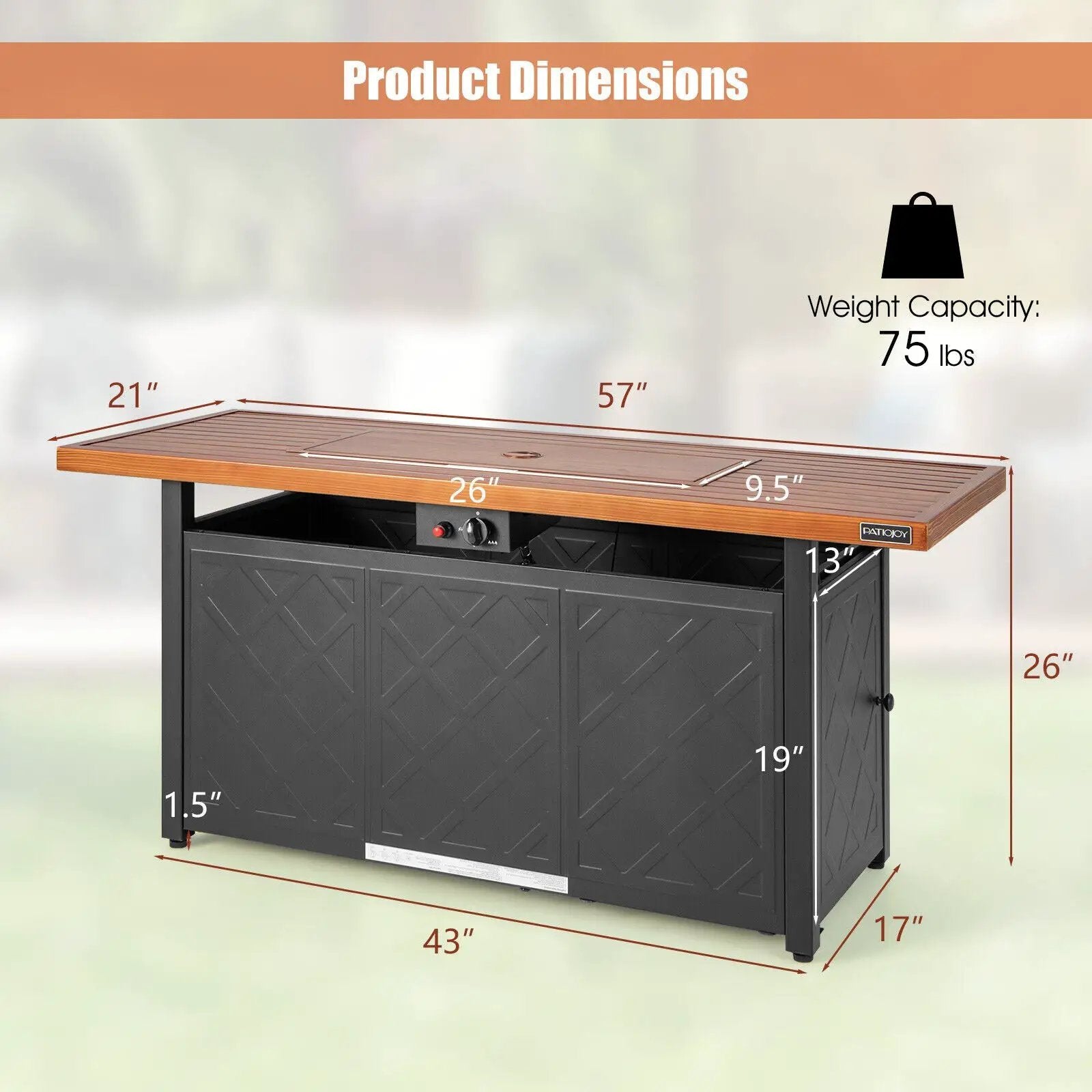 57 Inch 50 000 BTU Rectangular Propane Outdoor Fire Pit Table by DirectDeals