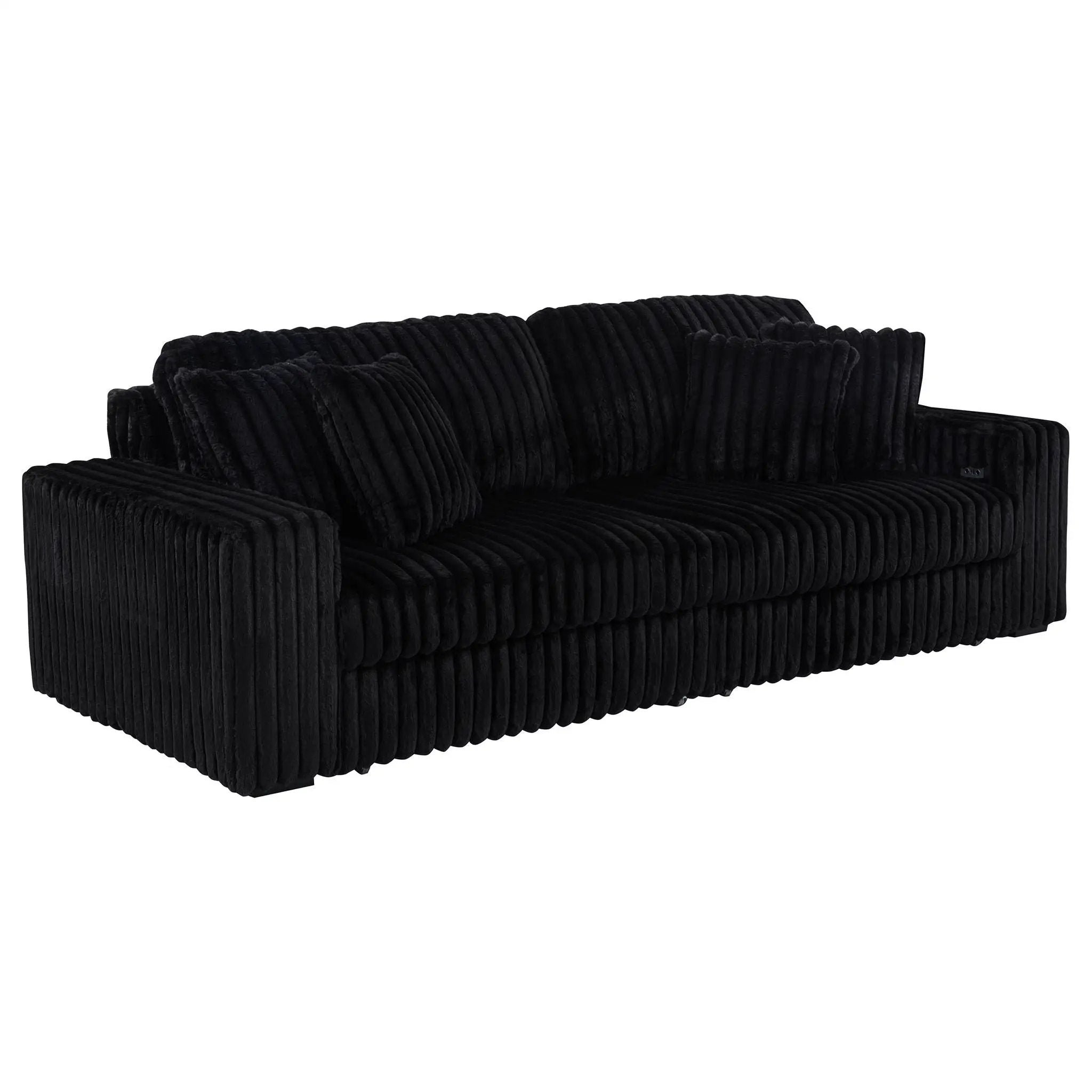 Jacana Corduroy Upholstered Dual Power Chaise Sofa Black by Unique Piece Furniture