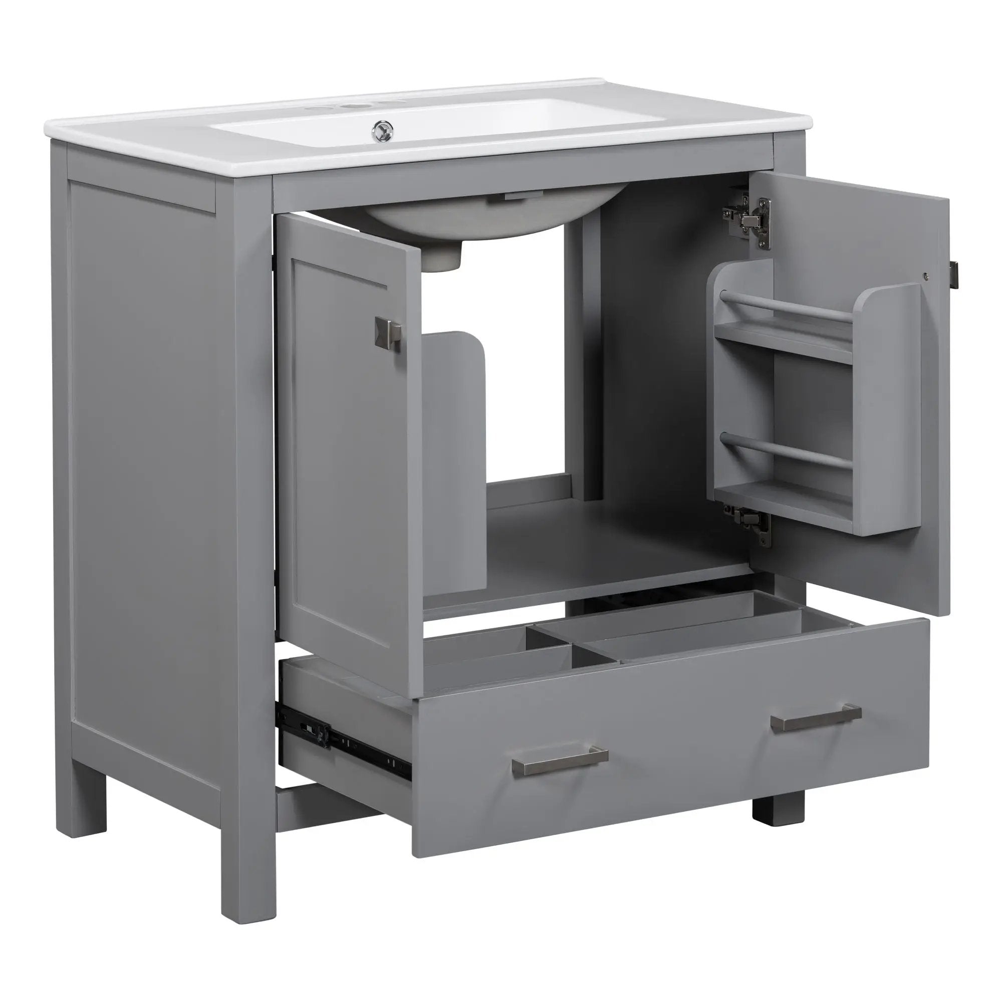 Bathroom Vanity With Single Sink, Combo Cabinet Undermount Sink, Bathroom Storage Cabinet With Two Doors And A Drawer, Soft Closing, Multifunctional Storage, Solid Wood Frame by HouseOfZazla