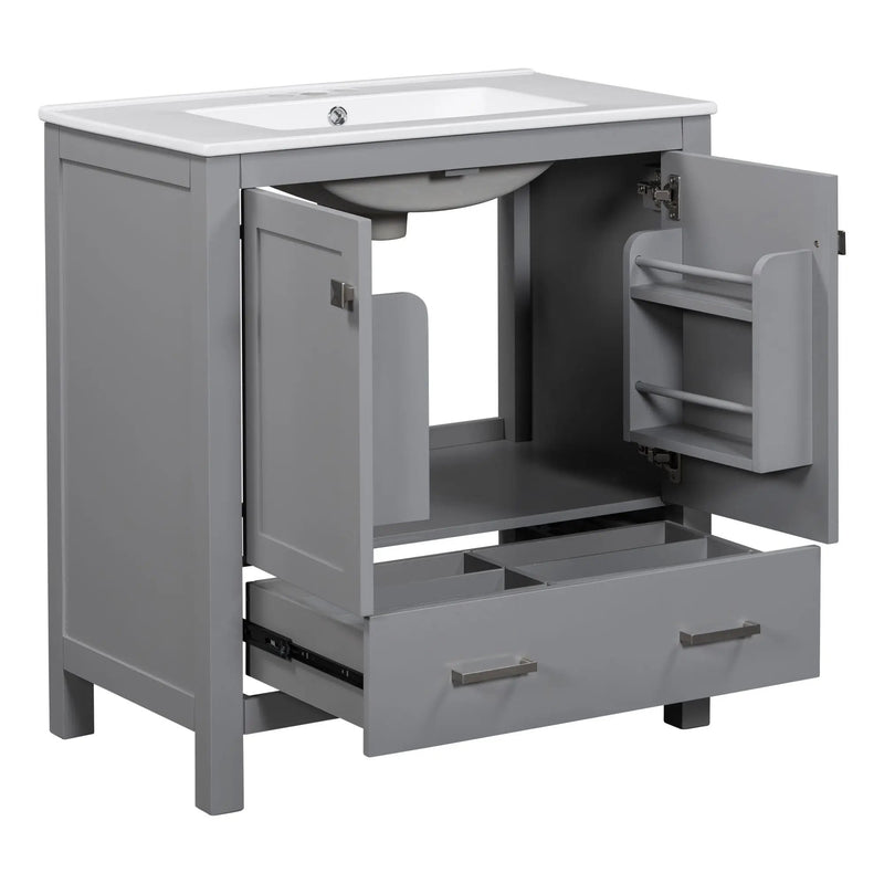 Bathroom Vanity With Single Sink, Combo Cabinet Undermount Sink, Bathroom Storage Cabinet With Two Doors And A Drawer, Soft Closing, Multifunctional Storage, Solid Wood Frame by HouseOfZazla