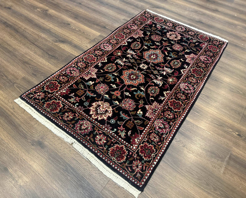 Indo Persian Sarouk Rug 3x5, Black Traditional Oriental Carpet by Jewel Rugs