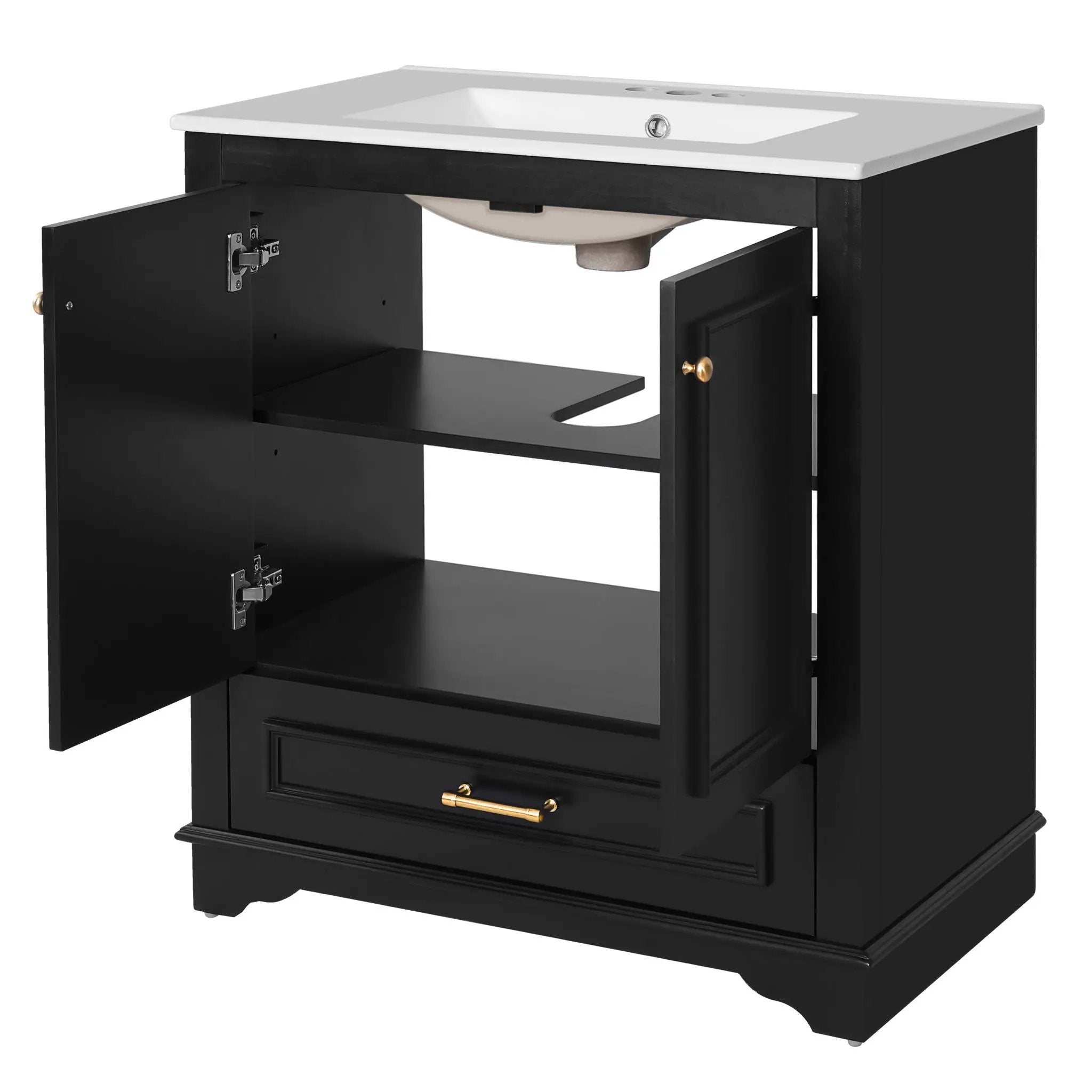 Bathroom Vanity With Sink, Cabinet & 2 Soft Closing Doors & Adjustable Shelf by Unique Piece Furniture