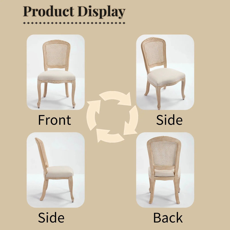 French Country Dining Chairs Set of 2, Upholstered with Rattan Fan-shaped Back by HouseOfZazla