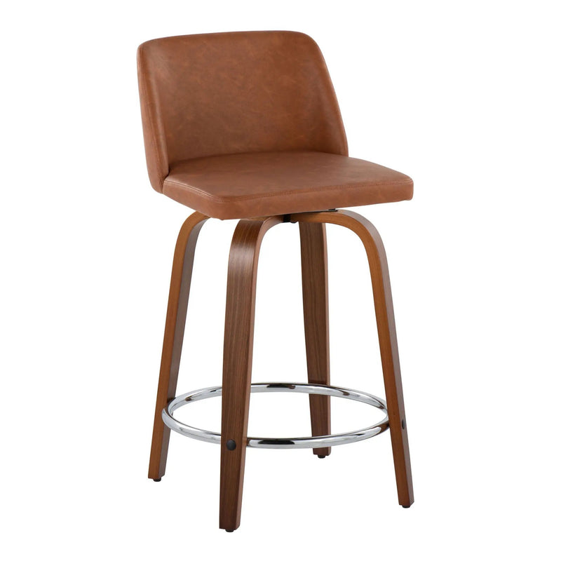 Toriano - Mid Century Modern Fixed Height Counter Stool With Swivel With Round Footrest (Set of 2) by HouseOfZazla