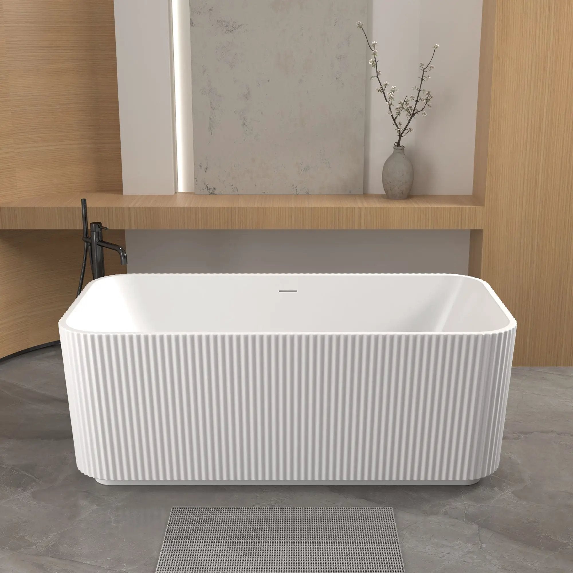 Rectangle Linear Freestanding Soaker Tub With Pop Up Drain, Double Wall Insulated Construction - Gloss White by HouseOfZazla