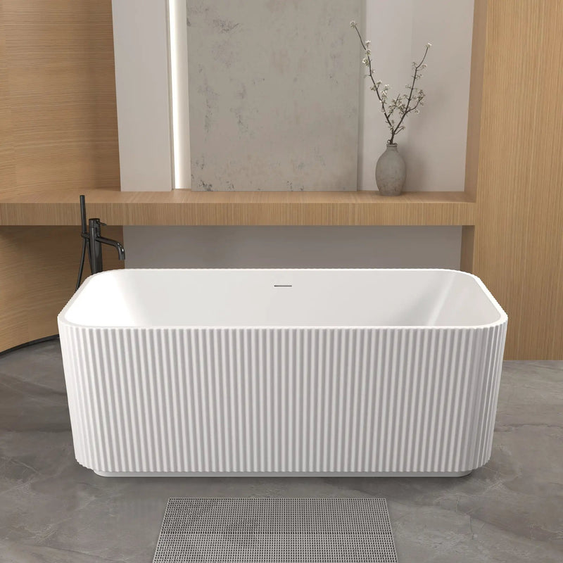 Rectangle Linear Freestanding Soaker Tub With Pop Up Drain, Double Wall Insulated Construction - Gloss White by HouseOfZazla
