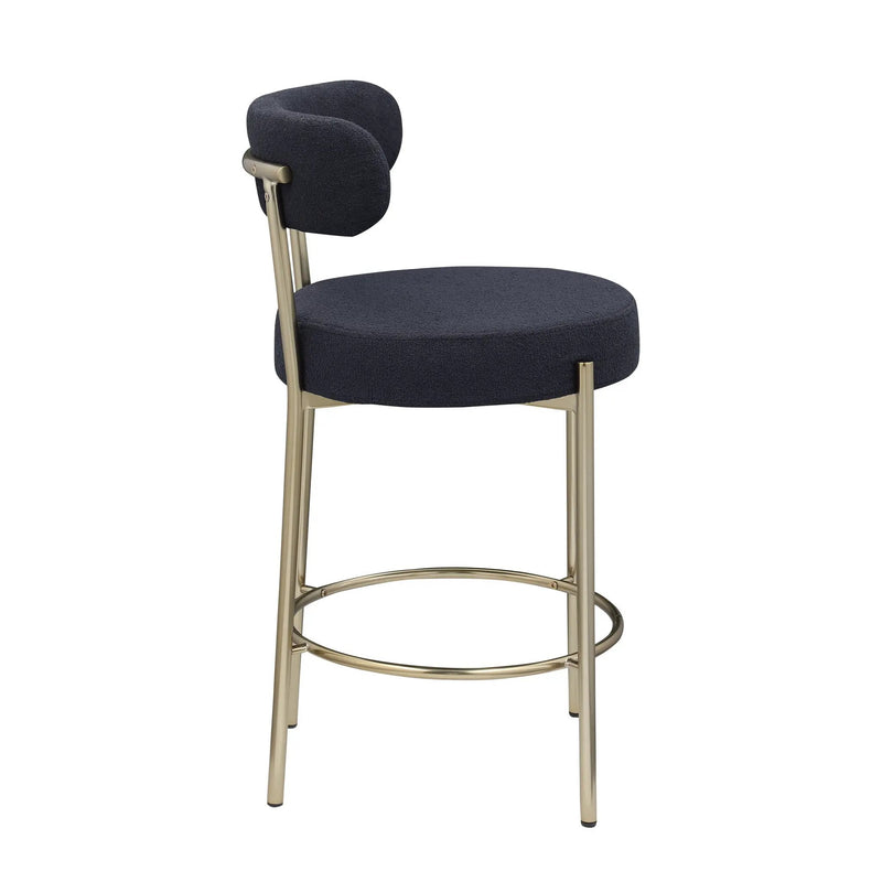 Modern Sherpa Counter Height Stools, Uphsoltered Seat Height Barstools With Brushed Brass Metal Legs Round Low Back Kitchen Stools With Footrest For Dining Room (Set of 2) by HouseOfZazla