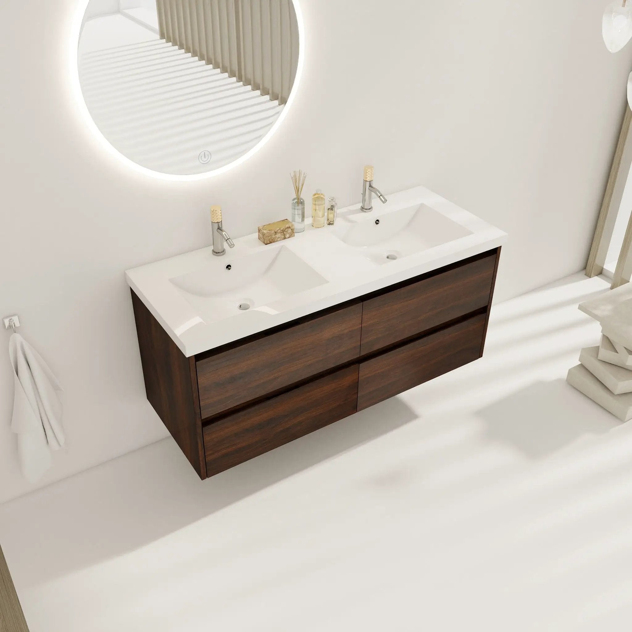 Modern Floating Bathroom Vanity With Dual Resin Sink, Soft Close Drawers by HouseOfZazla