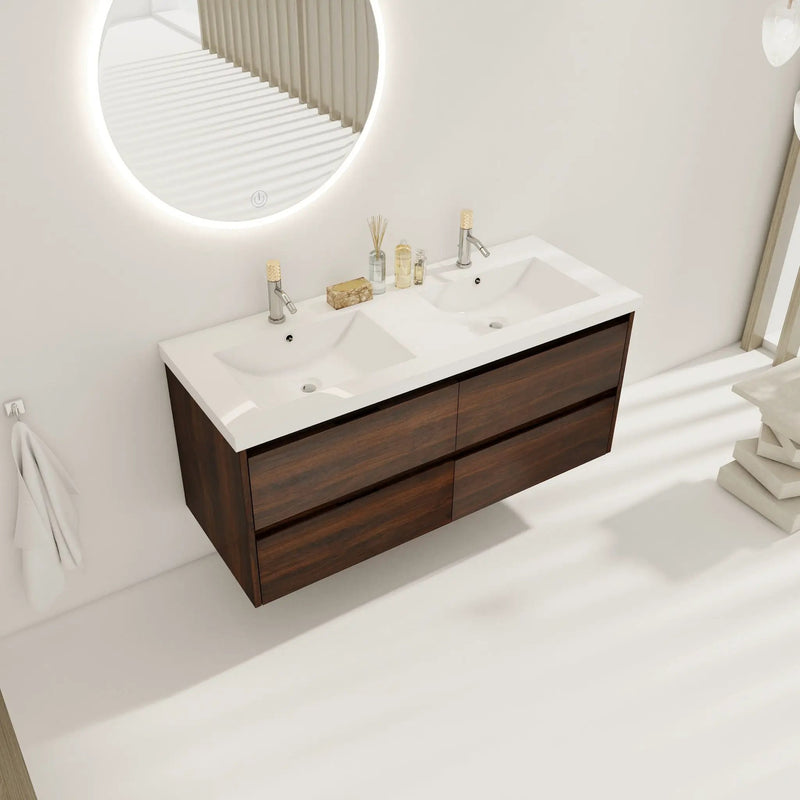 Modern Floating Bathroom Vanity With Dual Resin Sink, Soft Close Drawers by HouseOfZazla
