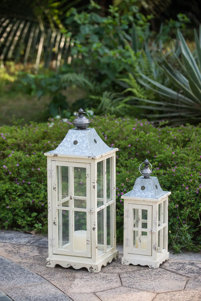 Wooden Candle Lantern Decorative, Hurricane Lantern Holder Decor For Indoor Outdoor, Home Garden - Ivory by Unique Piece Furniture