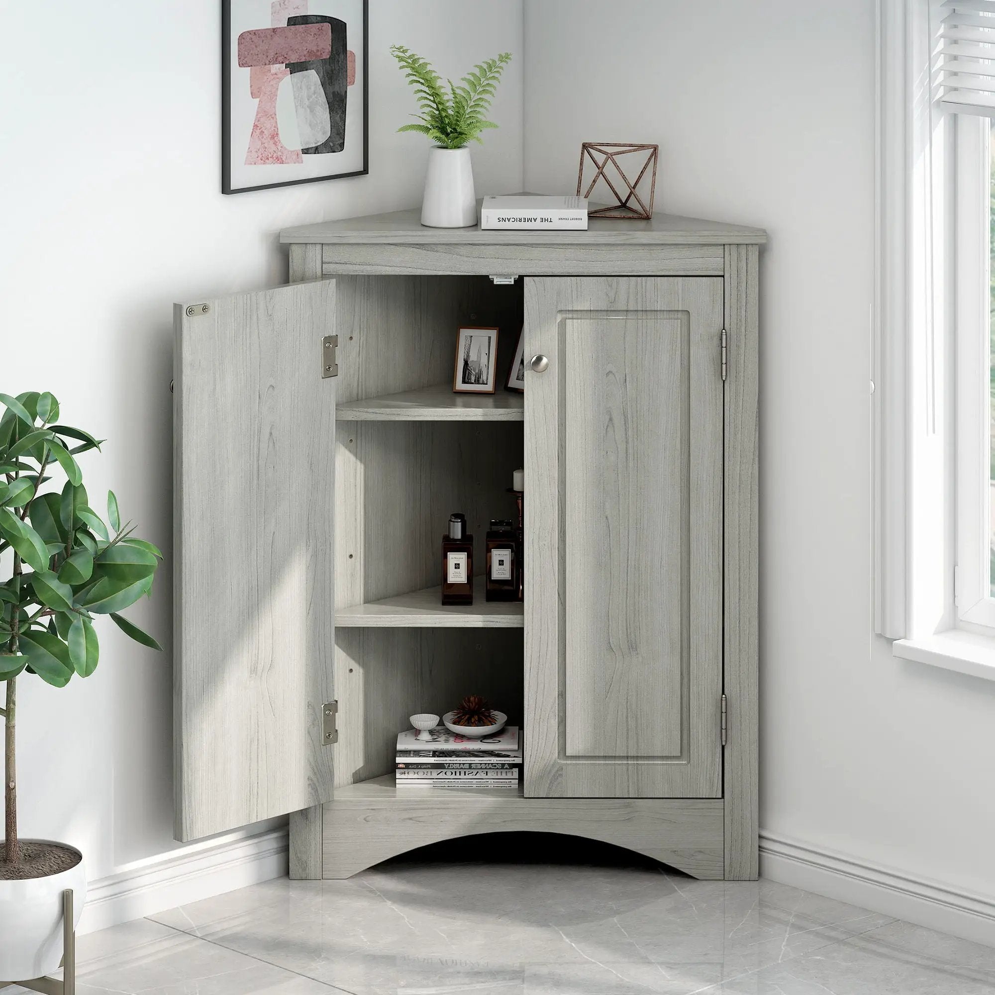Triangle Bathroom Storage Cabinet With Adjustable Shelves, Freestanding Floor Cabinet For Home Kitchen by HouseOfZazla
