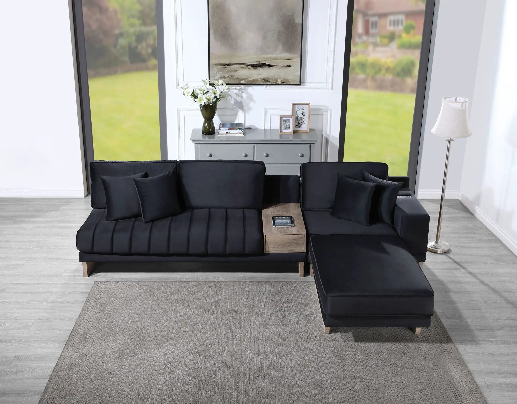 Memphis - Reversible Sectional Sofa Ottoman With Storage Compartment, Drawer, USB ports, Charging Outlets