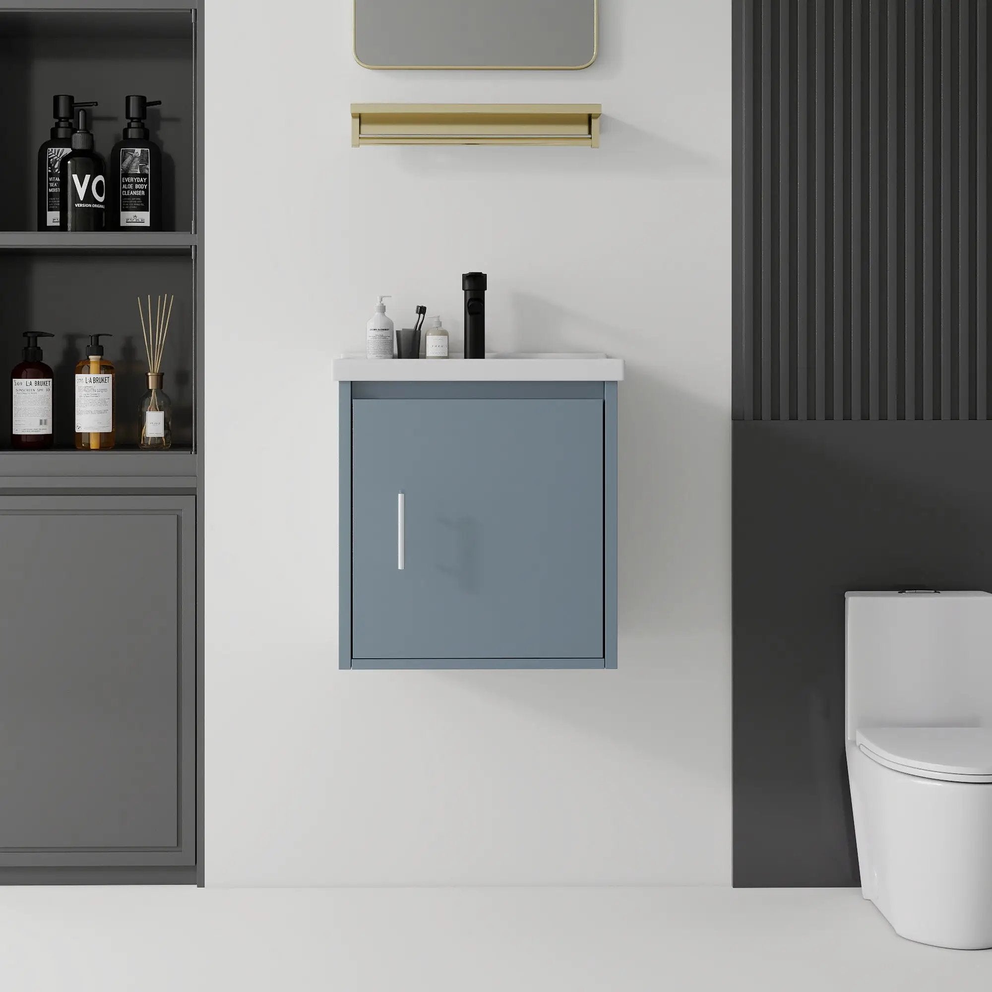 20 Inch Floating Bathroom Vanity with Sink, Soft-Close Door, Ceramic Sink, Plywood by HouseOfZazla