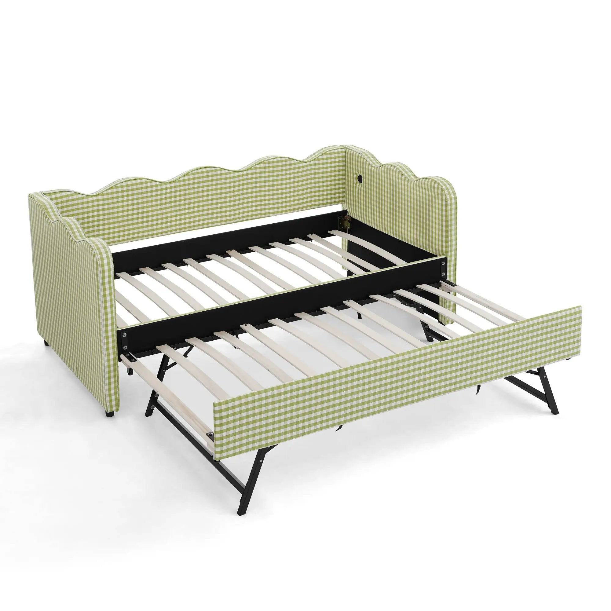Gingham Daybed With USB Charging Port, Wave-Shaped Design by Unique Piece Furniture