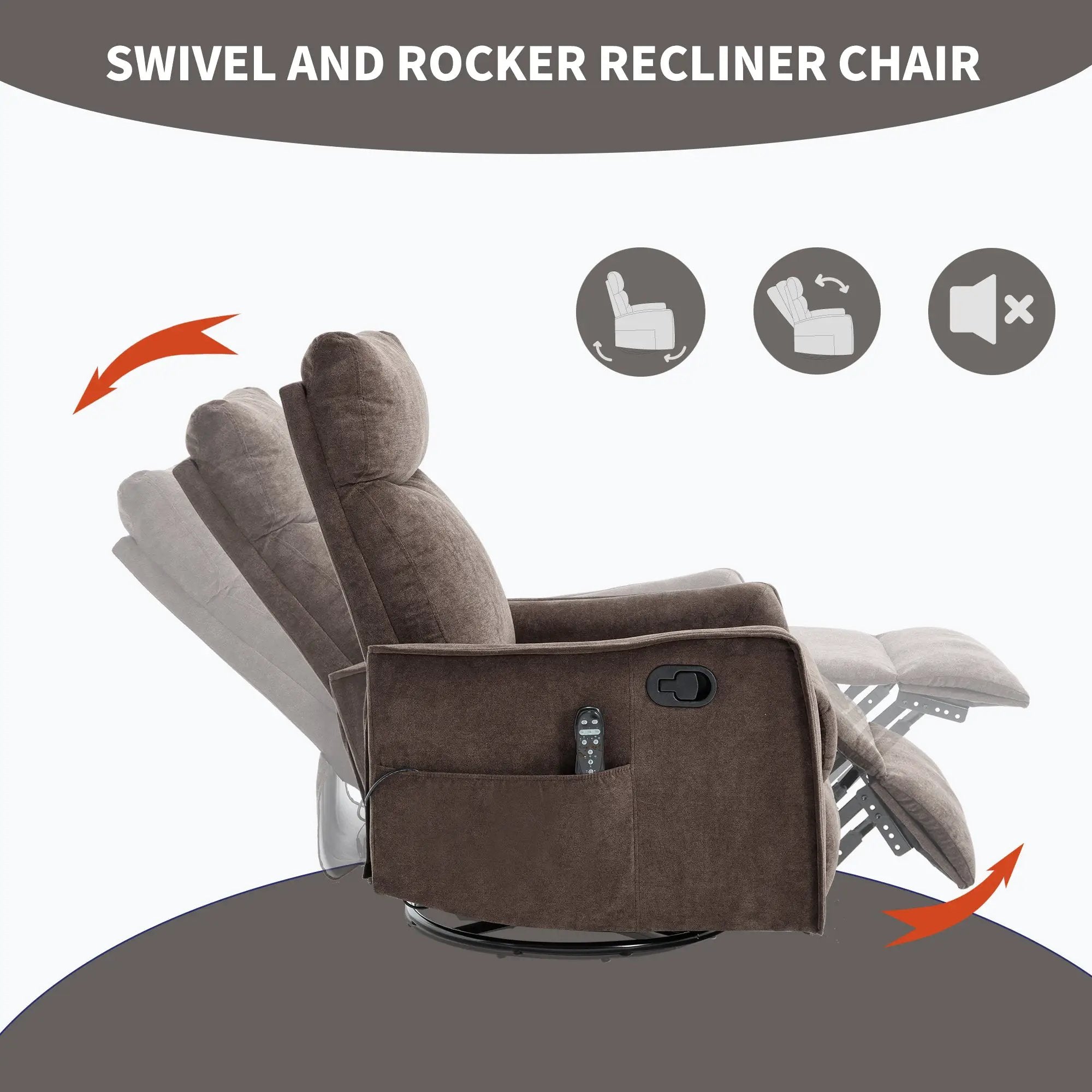 Heat Massage Manual Recliner Chair with Rocker and Swivel in Fabric by HouseOfZazla