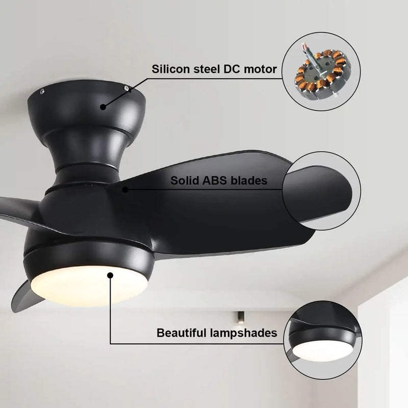23" Bedroom Ceiling Fan With 3 Color Dimmable 3 ABS Blades Remote Control Dc Motor With 18W Led Light by HouseOfZazla