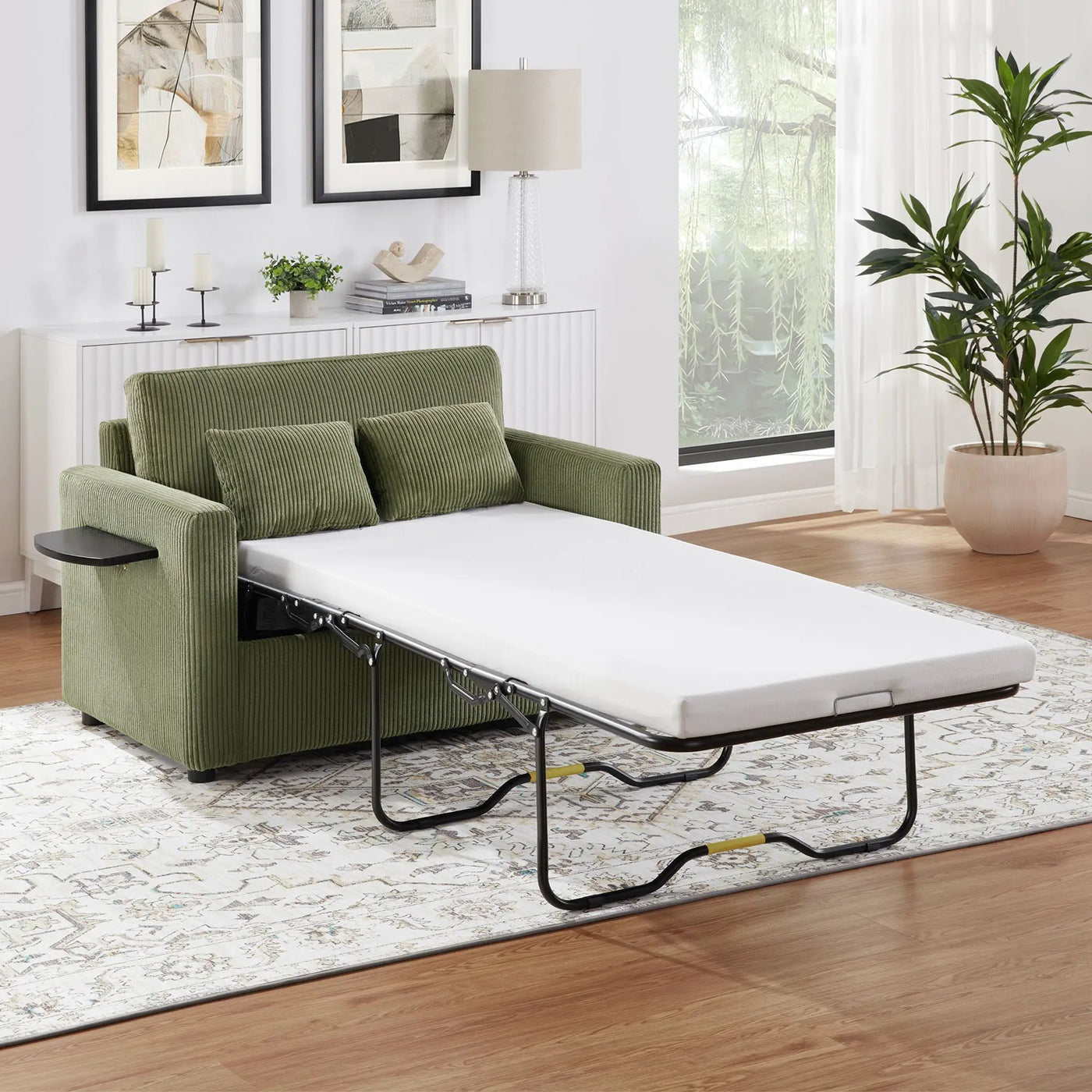 Sleeper Sofa With Foldable Mattress, USB Ports, Side Table & Storage Pocket by Unique Piece Furniture