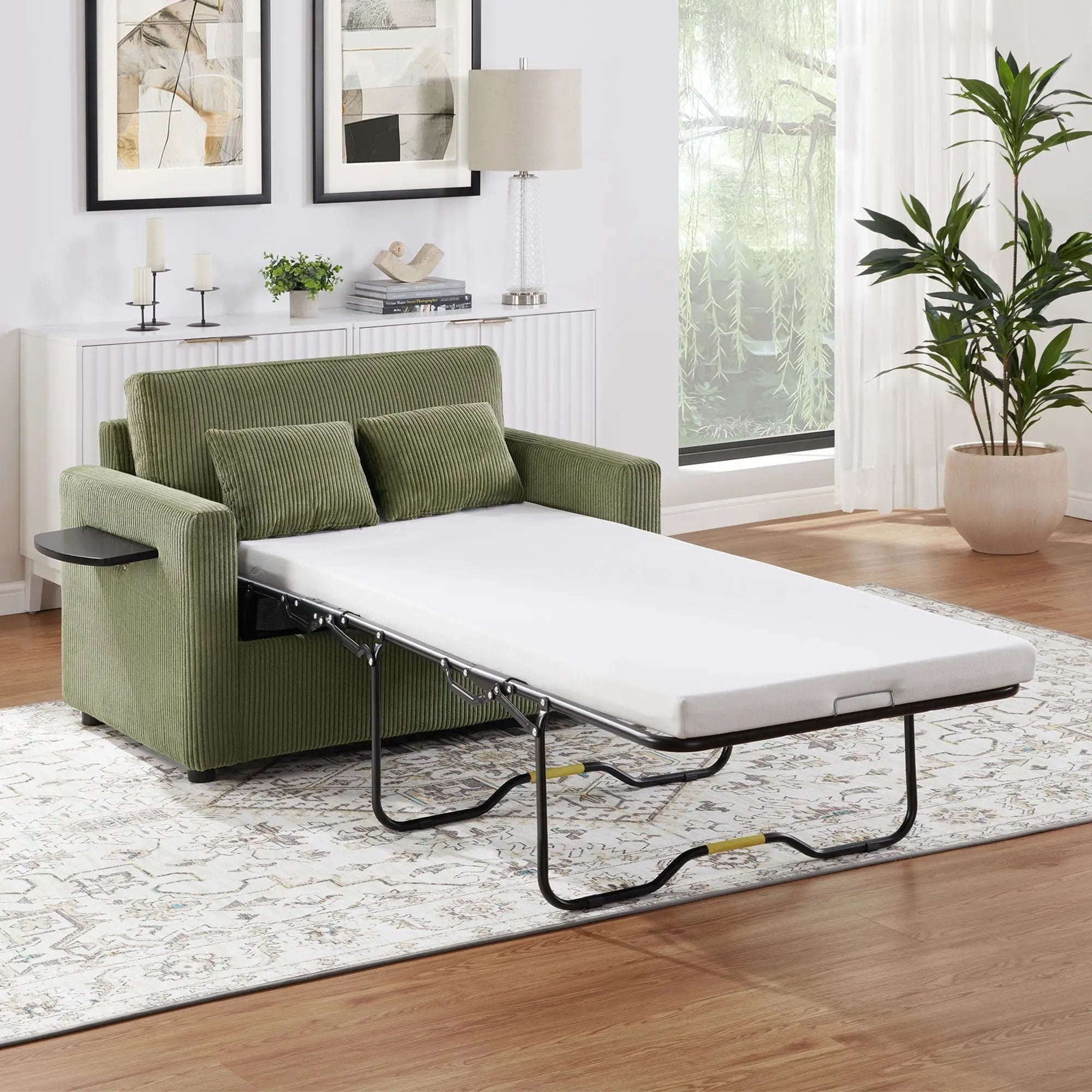 Sleeper Sofa With Foldable Mattress, USB Ports, Side Table & Storage Pocket by Unique Piece Furniture