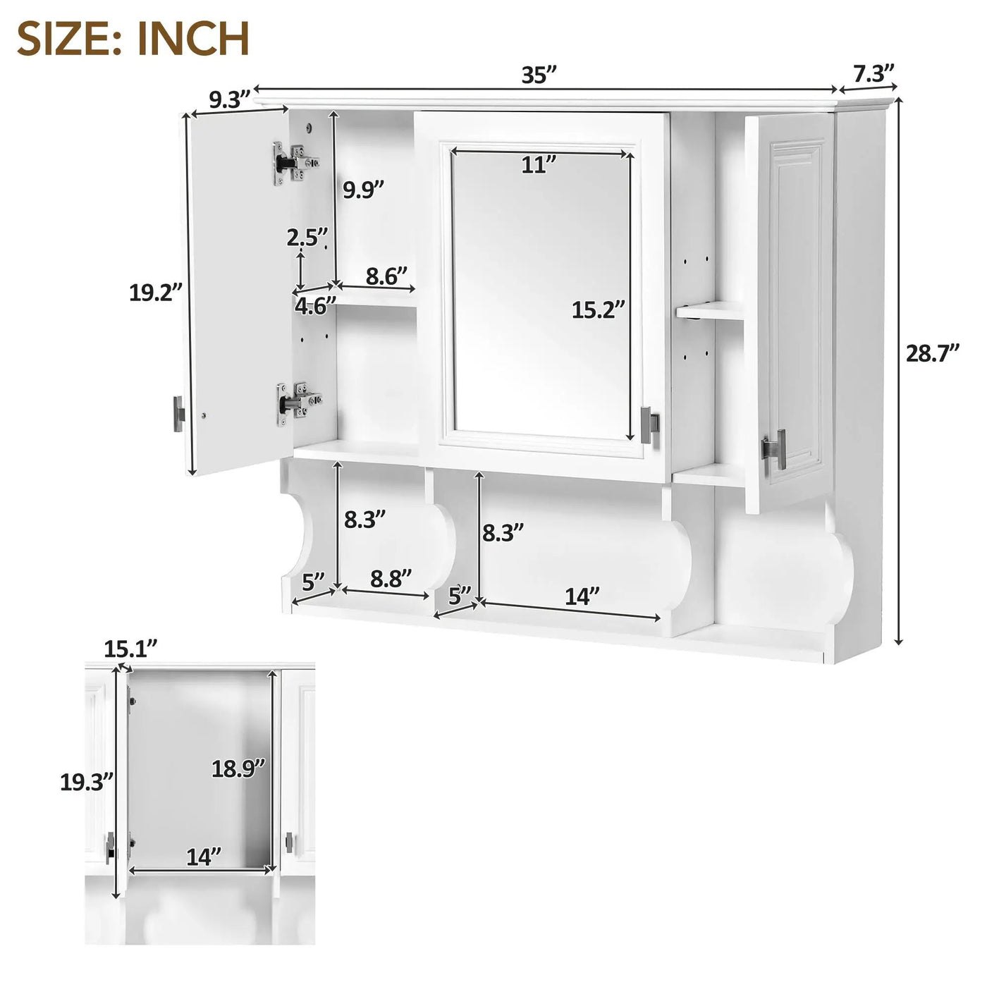 Wall Mounted Bathroom Medicine Wall Cabinet With Mirror & Open Shelves by HouseOfZazla
