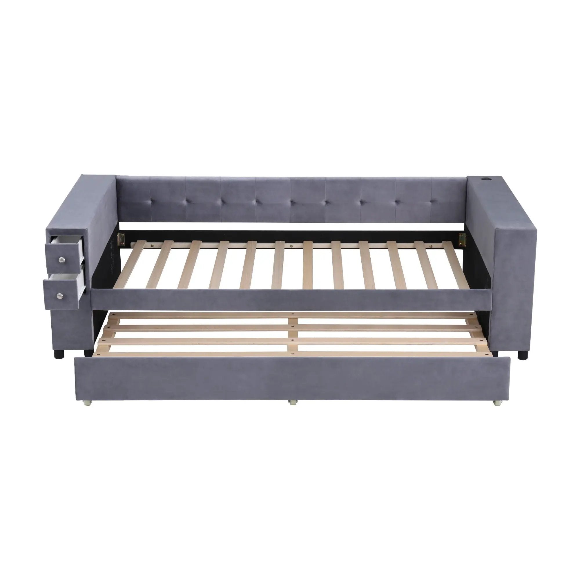 Upholstered Bed With Storage And Twin Trundle, USB Charging Ports by Unique Piece Furniture