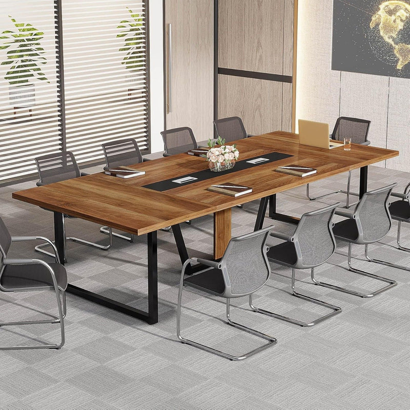 Conference Table For 8 - 10 People With Cable Management - Brown / Black by HouseOfZazla
