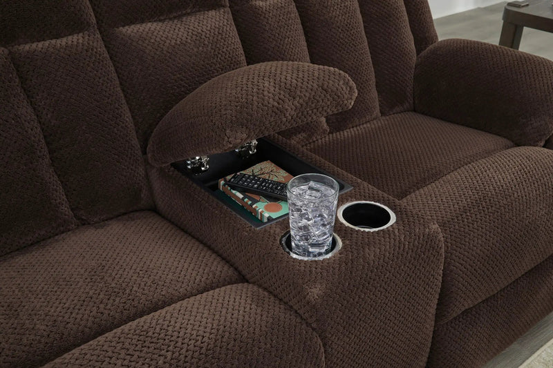 Free Wake - Double Relcining Power Loveseat With Console - Chocolate by Unique Piece Furniture