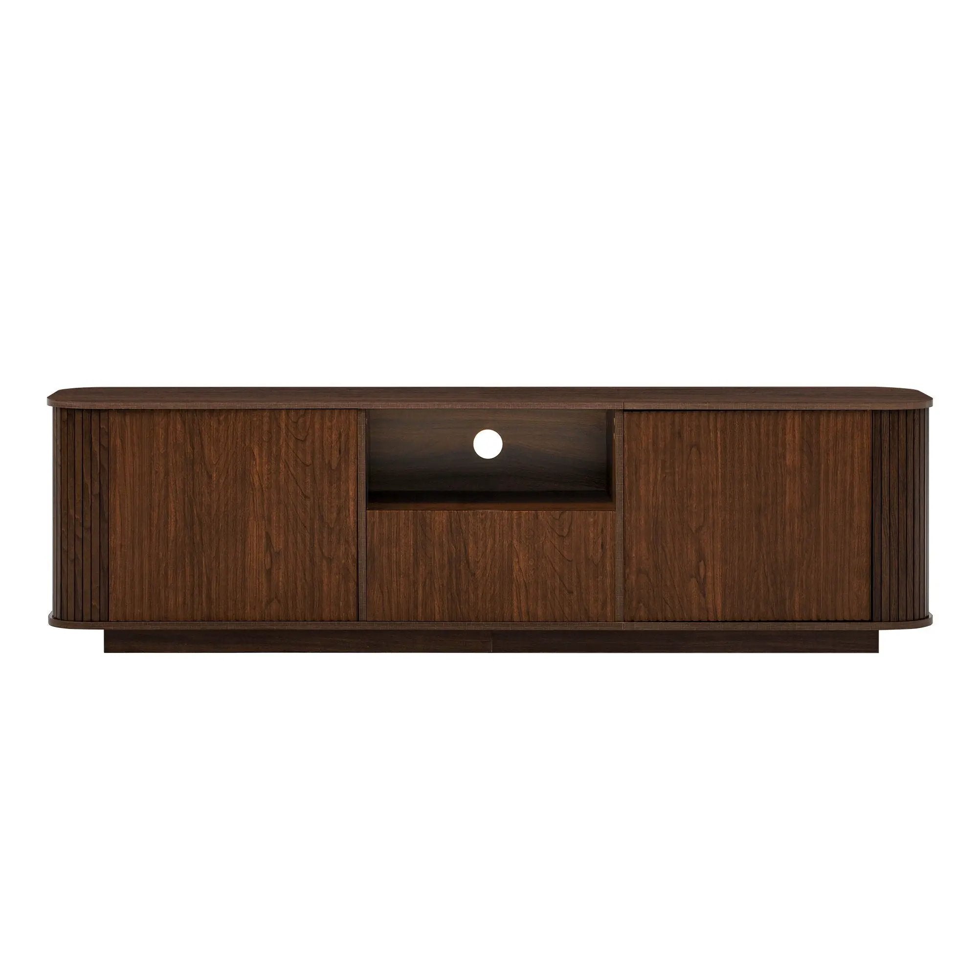 70" TV Stand With Ample Storage, Curved Corners - Dark Brown