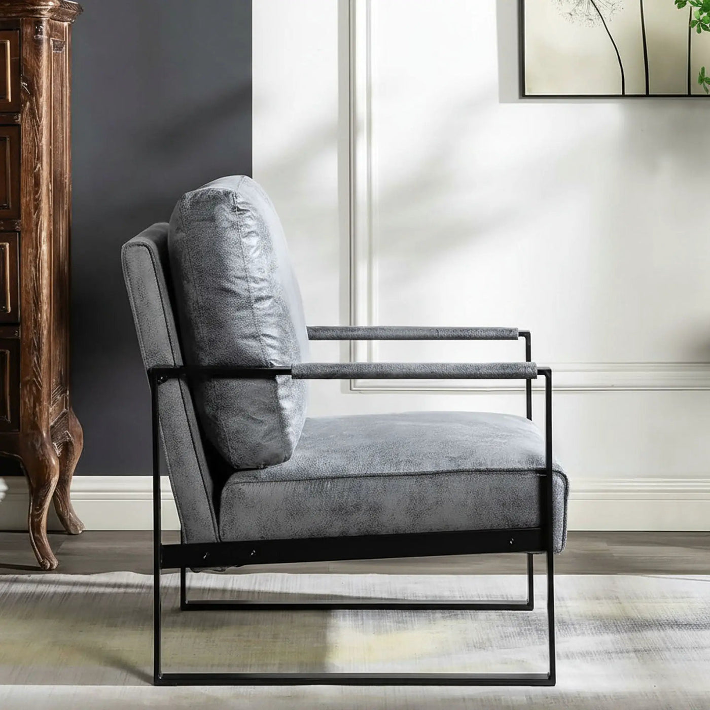 Classic Mid Century Modern Accent Chair With Durable Square Metal Frame, Armchair by Unique Piece Furniture