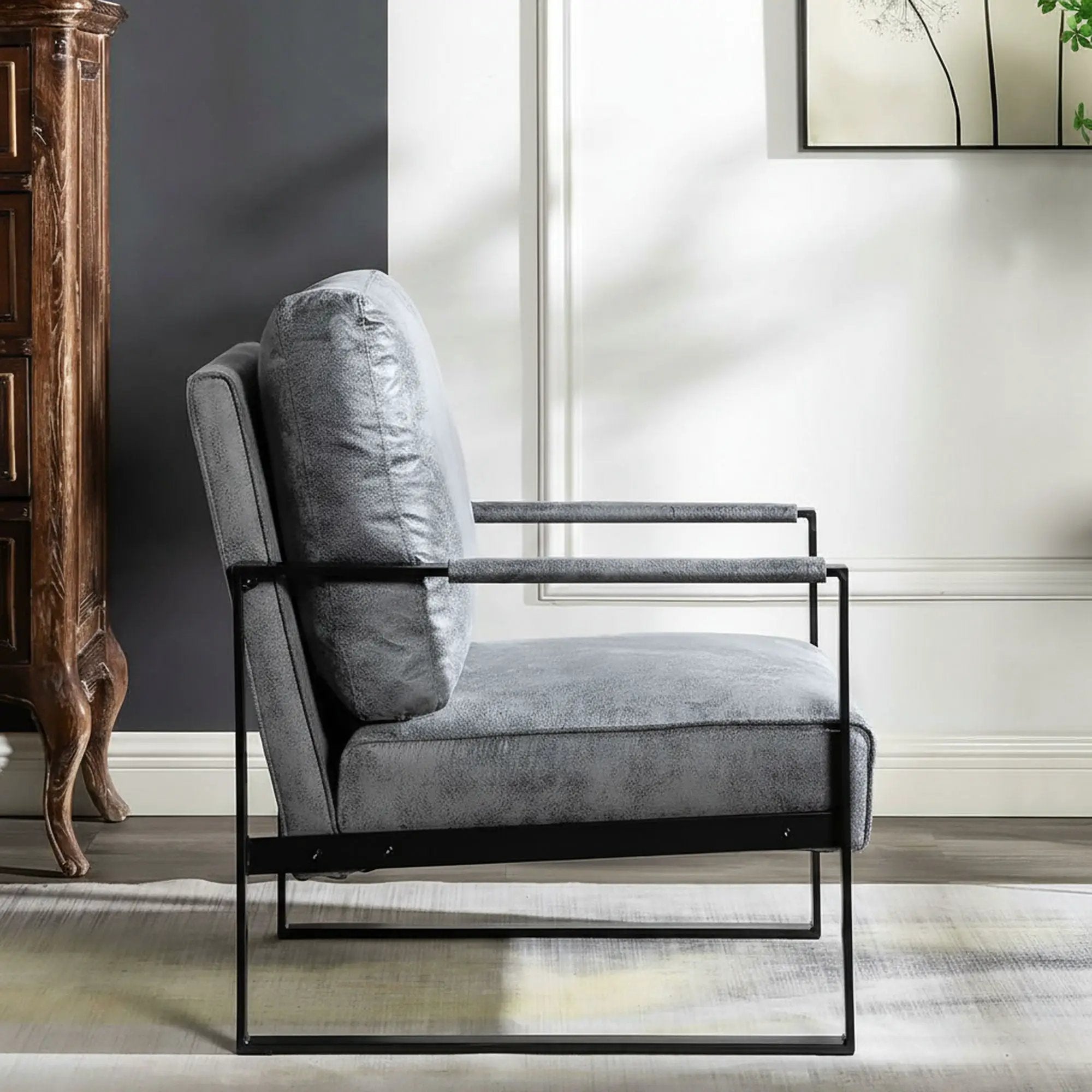 Classic Mid Century Modern Accent Chair With Durable Square Metal Frame, Armchair by Unique Piece Furniture
